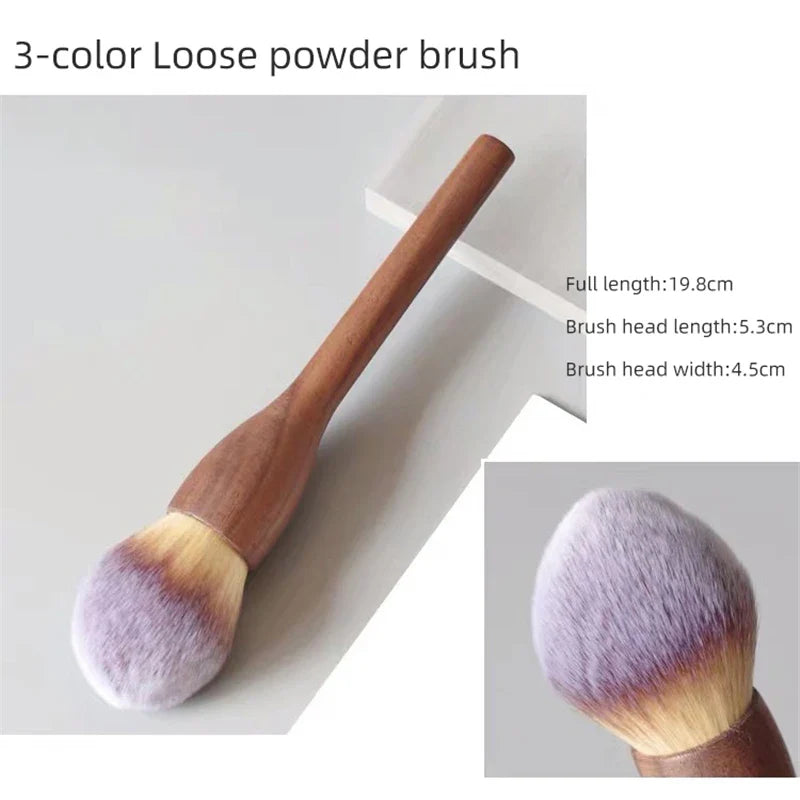 Walnut Wood Handle Makeup Brush Loose Powder Foundation Blush Contour Brushes Super Soft High Density Makeup Tools Brushes