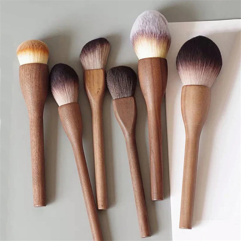 Walnut Wood Handle Makeup Brush Loose Powder Foundation Blush Contour Brushes Super Soft High Density Makeup Tools Brushes