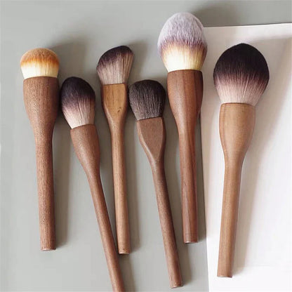 Walnut Wood Handle Makeup Brush Loose Powder Foundation Blush Contour Brushes Super Soft High Density Makeup Tools Brushes