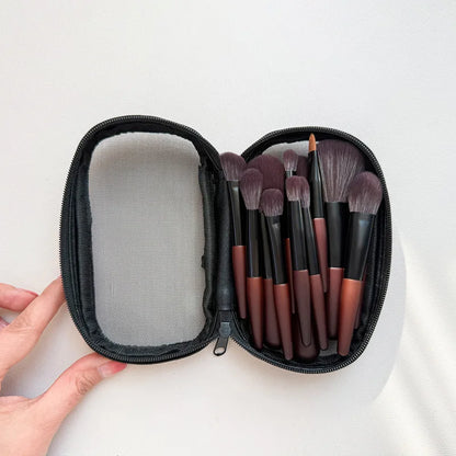 12pcs Travel Makeup Brushes Eyeshadow Brush Powder Blusher Liquid Foundation BB Cream Brush Portable Make Up Brush with Bag