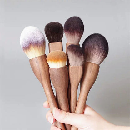 Walnut Wood Handle Makeup Brush Loose Powder Foundation Blush Contour Brushes Super Soft High Density Makeup Tools Brushes