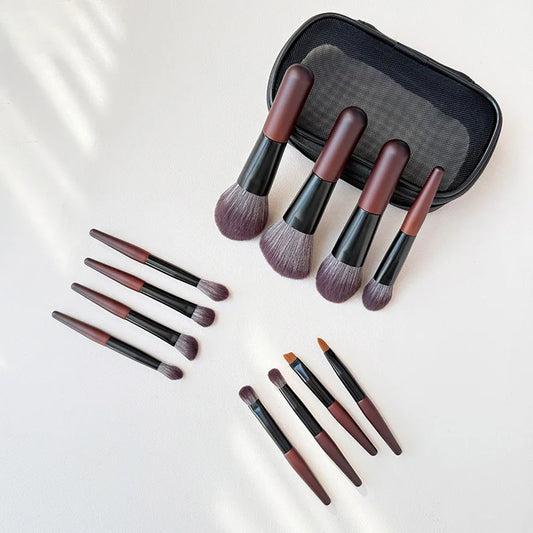 12pcs Travel Makeup Brushes Eyeshadow Brush Powder Blusher Liquid Foundation BB Cream Brush Portable Make Up Brush with Bag
