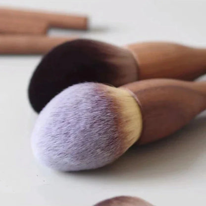 Walnut Wood Handle Makeup Brush Loose Powder Foundation Blush Contour Brushes Super Soft High Density Makeup Tools Brushes